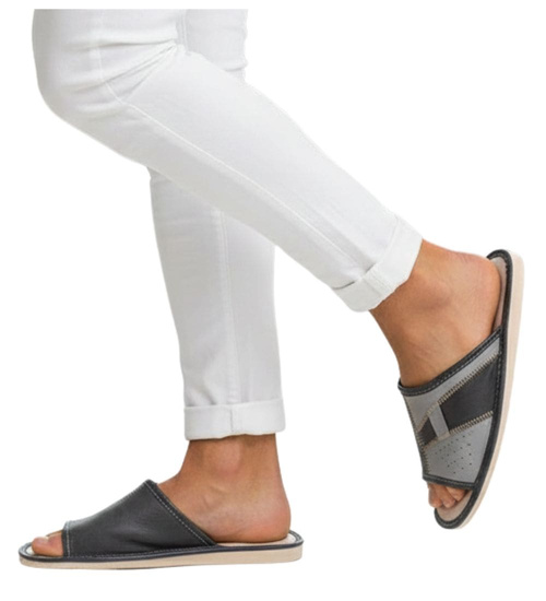 Skórzane szare kapcie klapki męskie /F6-1 4830 S196/