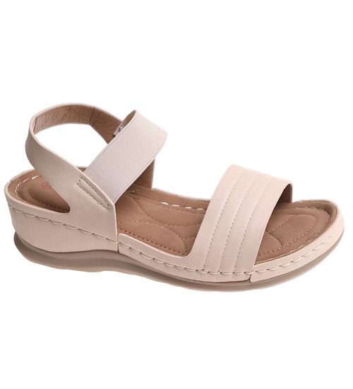 Sandały damskie na niskim koturnie Beżowe /F1-1 17871 T231/