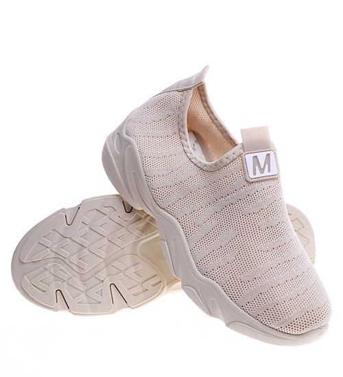 Beżowe wsuwane sportowe buty damskie /D3-3 13444 S192/