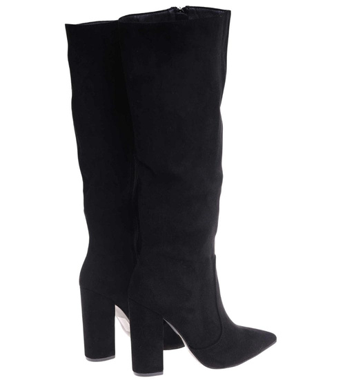 Czarne klasyczne kozaki na obcasie /E4-2 18584 G599/