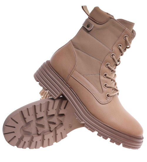 Sznurowane ocieplane botki trapery Khaki /F1-3 18255 W430/
