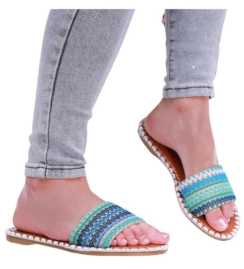 Płaskie klapki damskie z azteckim wzorem White /A9-1 16353 G079/