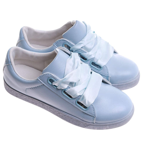 Wiązane trampki damskie pastelowe Baby Blue /A3-3 17510 W192/
