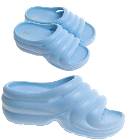 Plażowe niebieskie klapki basenowe na platformie /G4-1 17703  G181/