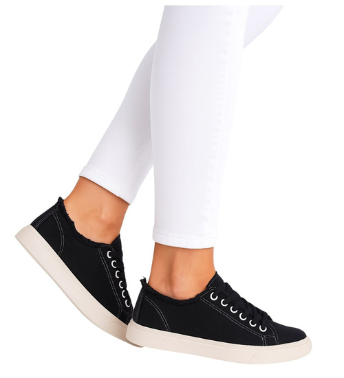 Czarne materiałowe trampki damskie /D2-1 16179 T190/