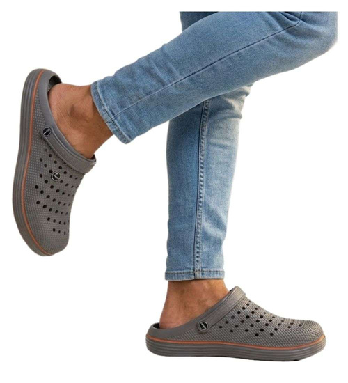 Kryte szare wodoodporne klapki męskie z paskiem /E7-1 18651 T135/