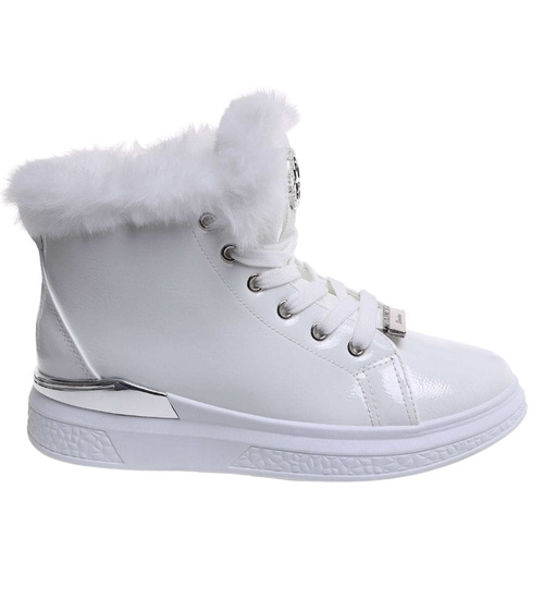 Białe zimowe trampki z futerkiem G8-2 18328 T411/