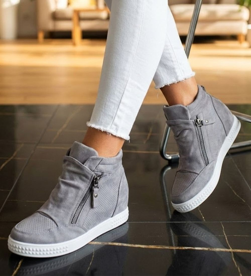 Szare trampki damskie sneakersy na koturnie /A8-3 10784 T596/