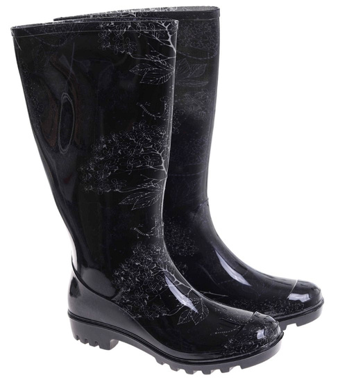 Kalosze damskie Czarne wysokie gumiaki z wzorem /G12-1 17780 T345/