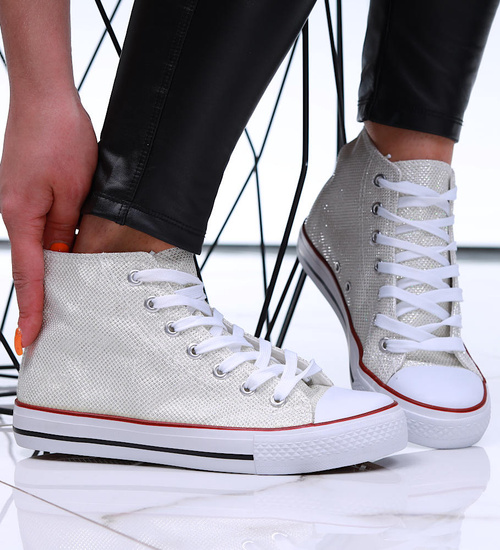 Białe trampki damskie z wysoką cholewką /E8-3 16604 G099/