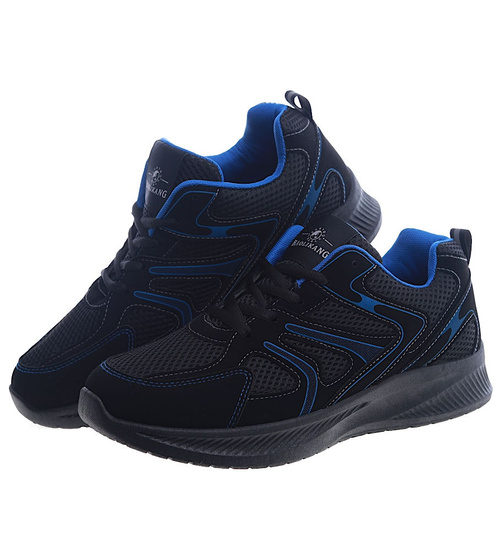 Lekkie sznurowane męskie buty sportowe Czarne /C7-2 13299 T389/