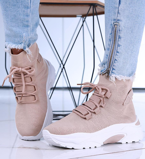 Wysokie wsuwane trampki damskie na platformie Khaki  //E8-1 15682 T184/