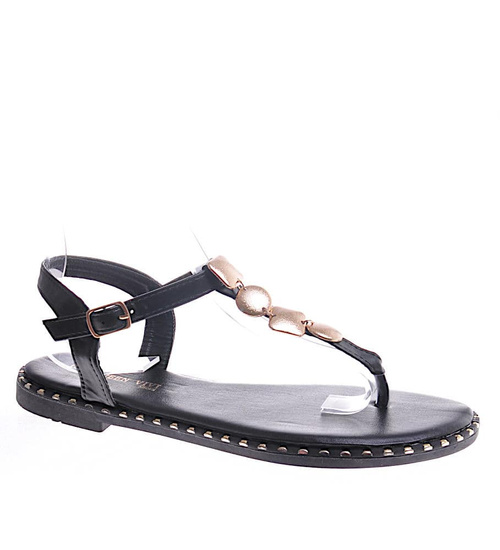 Czarne sandały japonki na płaskim obcasie /C2-3 12016 T495/