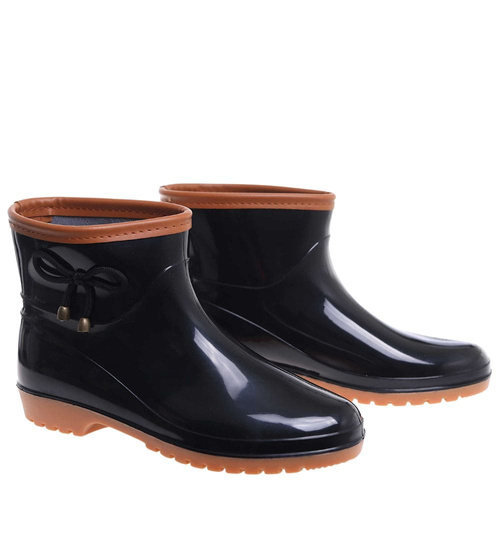 Kalosze damskie czarno brązowe gumiaki /F10-1+H2 18287 T352/