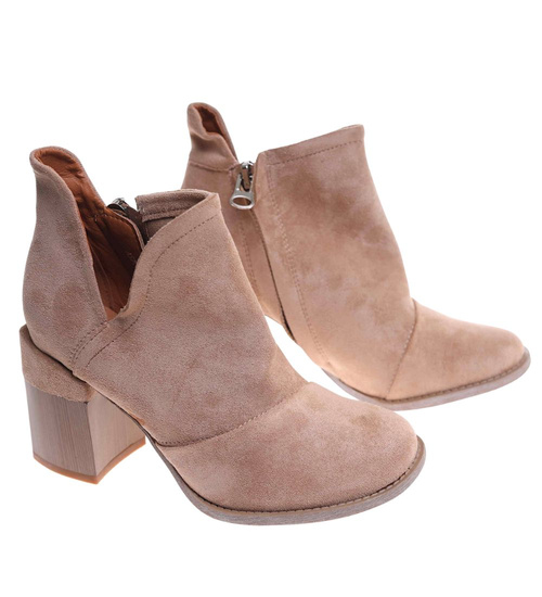 Botki damskie na szerokim słupku Khaki /D1-2 +H2 7050 T198/