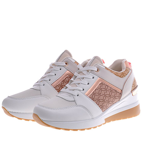 Białe trampki sneakersy na niskim koturnie /E8-2 12943 T595/