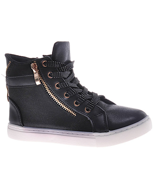 Dziewczęce trampki z wysoką cholewką Czarne /D8-2 11184 S190/