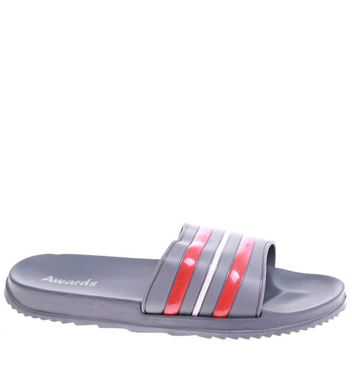 Basenowo plażowe klapki męskie Szaro czerwone /E6-1 15839 T131/