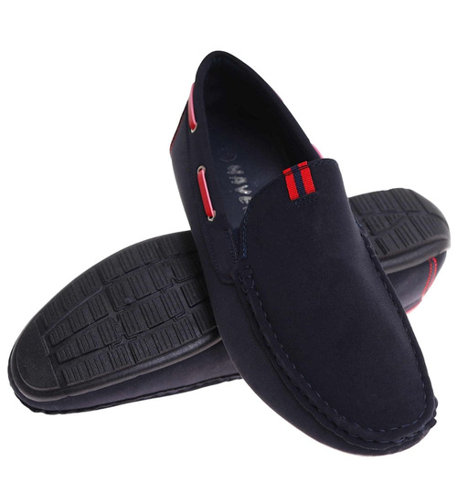 Wsuwane zamszowe granatowe półbuty mokasyny /C7-1 17975  T484/