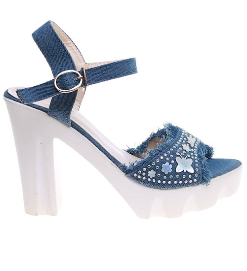 Niebieskie sandały damskie na obcasie i platformie /B7-3 16230 T230/