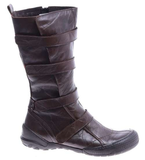 Skórzane zimowe brązowe kozaki /H2 A1-3 SR608/ Skórzane zimowe brązowe kozaki /H2 A1-3 SR608/