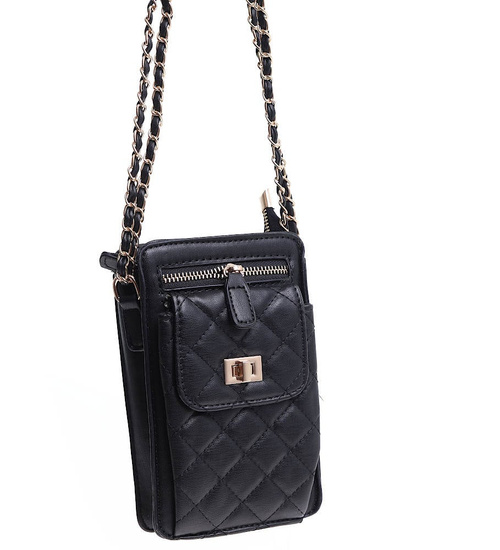 Czarna damska torebka listonoszka z łańcuszkiem na telefon/H2-K21 TB530  M235/