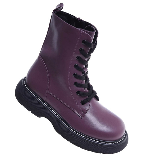 Fioletowe botki trapery na platformie /G12-3 18082 T235/