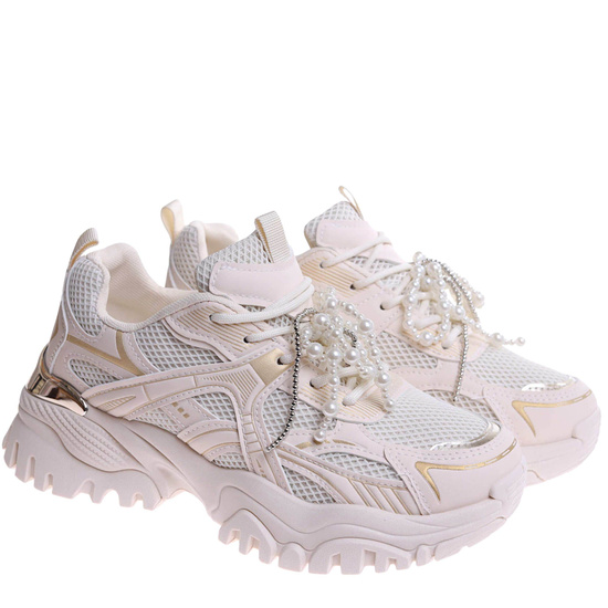 Beżowe sportowe buty na platformie D7-3 17342 T641/