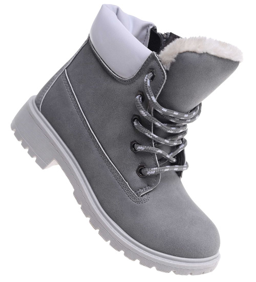 Szare dziewczęce trapery z futerkiem D5-2 18304 T295/