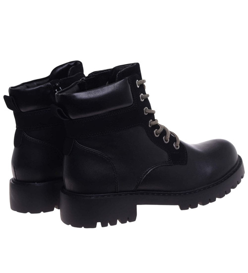 Sznurowane ocieplane botki trapery Czarne /A6-2 18278 W432/