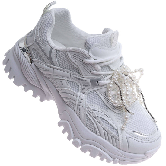 Białe sportowe buty z perełkami /C5-3 17316 T641/