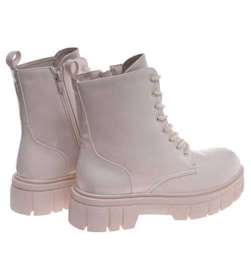 Beżowe trapery damskie na platformie ost499