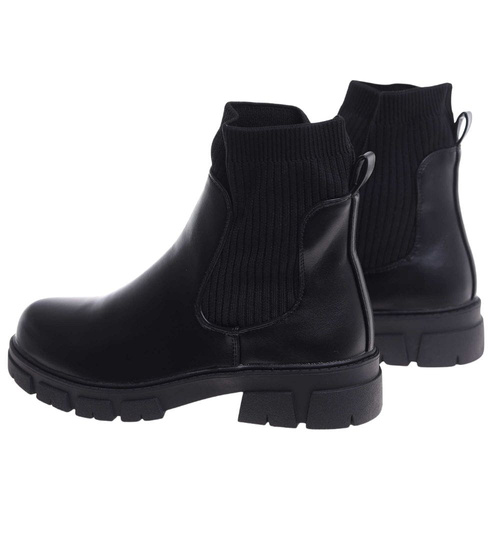 Czarne elastyczne dziewczęce botki ocieplane /E6-2 18339 T3/