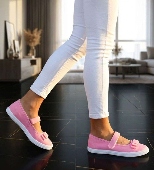 Różowe materiałowe baleriny na rzep /F9-2 18683 T122/