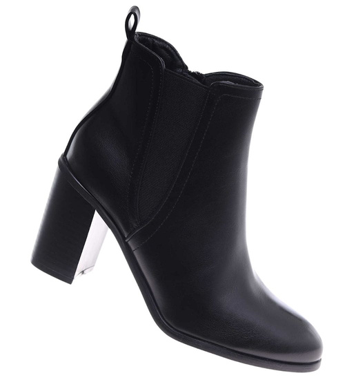 Czarne klasyczne botki damskie na obcasie /i4-2 h2 18394 W355/