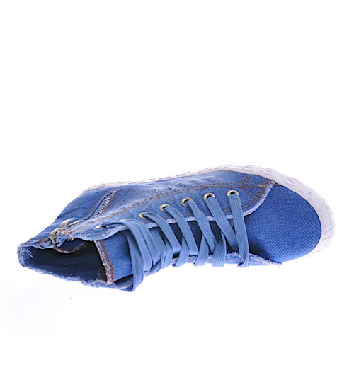 Jeansowe trampki z wysoką cholewką niebieskie /A3-2 12442 T296/