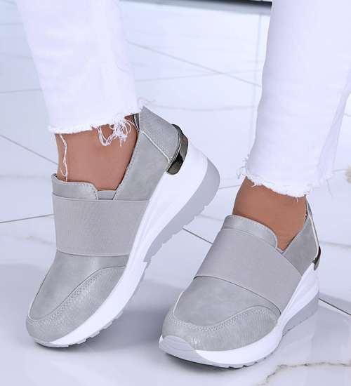 Szare wsuwane sneakersy na koturnie /G5-1 14744 T463/
