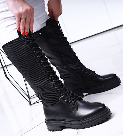 Wysokie czarne damskie glany trapery /D9-1 18199 G332/