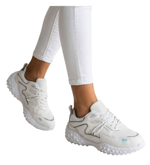 Białe sneakersy damskie sznurowane buty sportowe /D1-3 18710 T152/