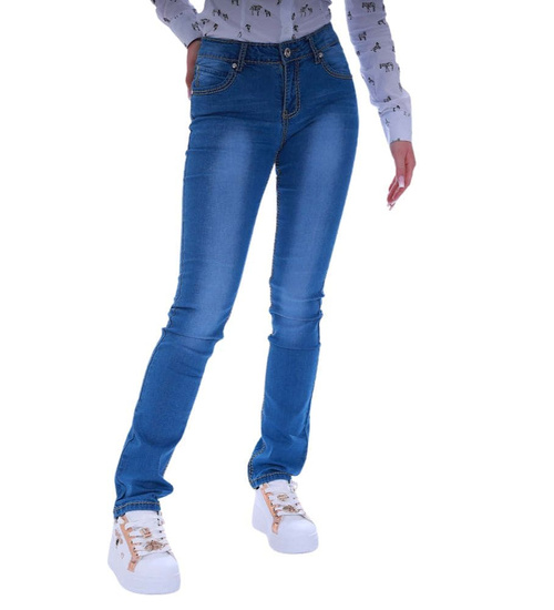 Granatowe spodnie damskie z jeansu /H2 UB853 G146/