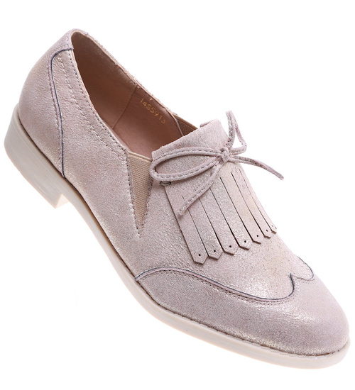 Wsuwane złote półbuty loafersy damskie /E3-3 15752 T223/
