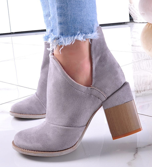 Modne botki damskie na klocku SZARE /E10-3 6218 S476/ 