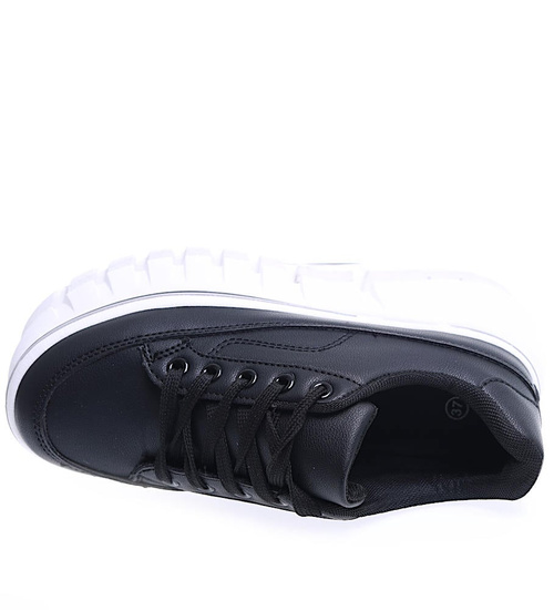 Czarne damskie trampki na platformie /C6-3 15620 T258/