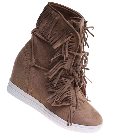 Brązowe trampki damskie na ukrytym koturnie /G12-3 18482 T292/