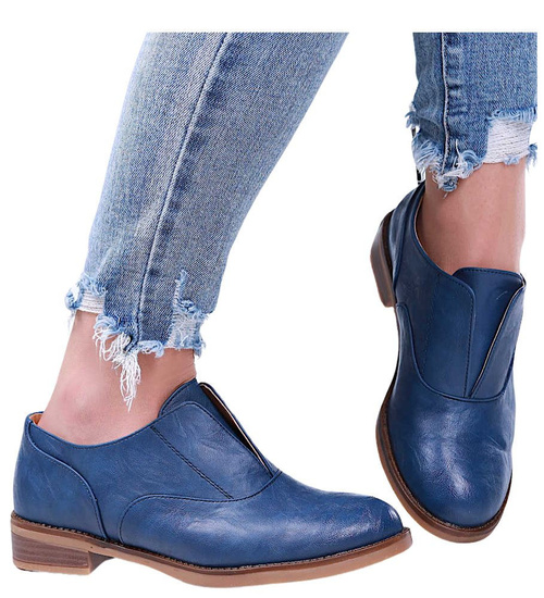 Wsuwane granatowe półbuty damskie /D9-2 15868 T198/