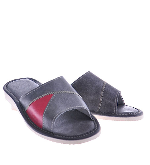 Szare skórzane klapki domowe /A4-1 12554 M192/