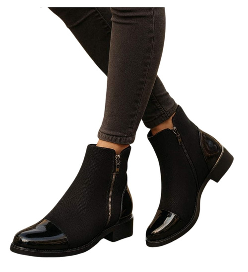 Zimowe czarne botki damskie ocieplane /D2-1 18531  W401/