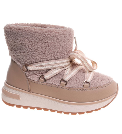 Zimowe botki śniegowce z futerkiem Khaki /F6-2 18538 W341/