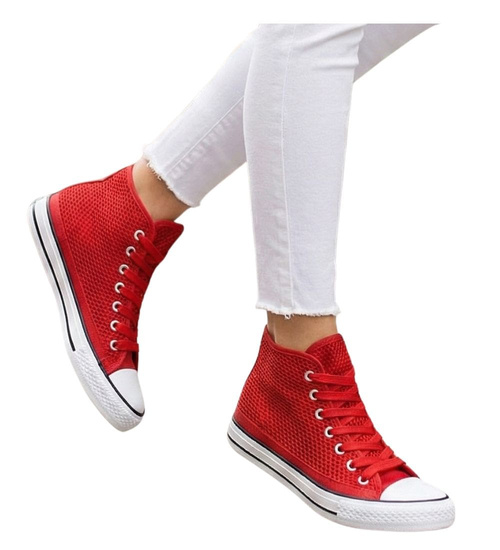 Czerwone ażurowe trampki damskie na lato /E10-1 16330 G9-84/