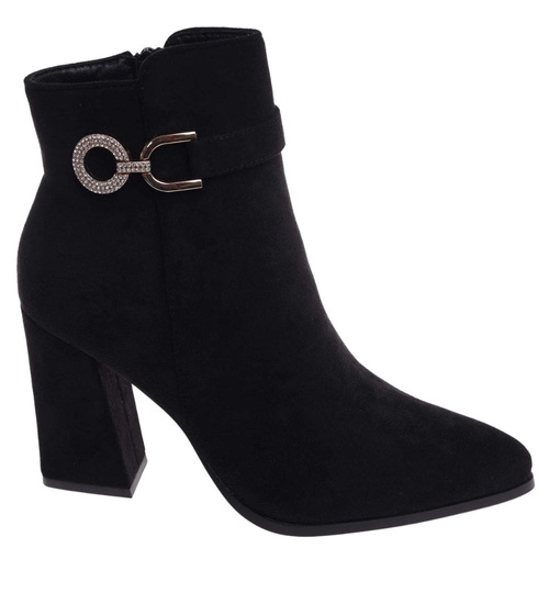 Czarne botki na obcasie słupku /E9-1 18260 W420/